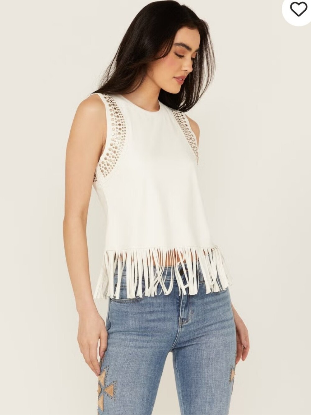 Idylwind Lillian Top Medium Women's White Fringe Sleeveless Top with Eyelet